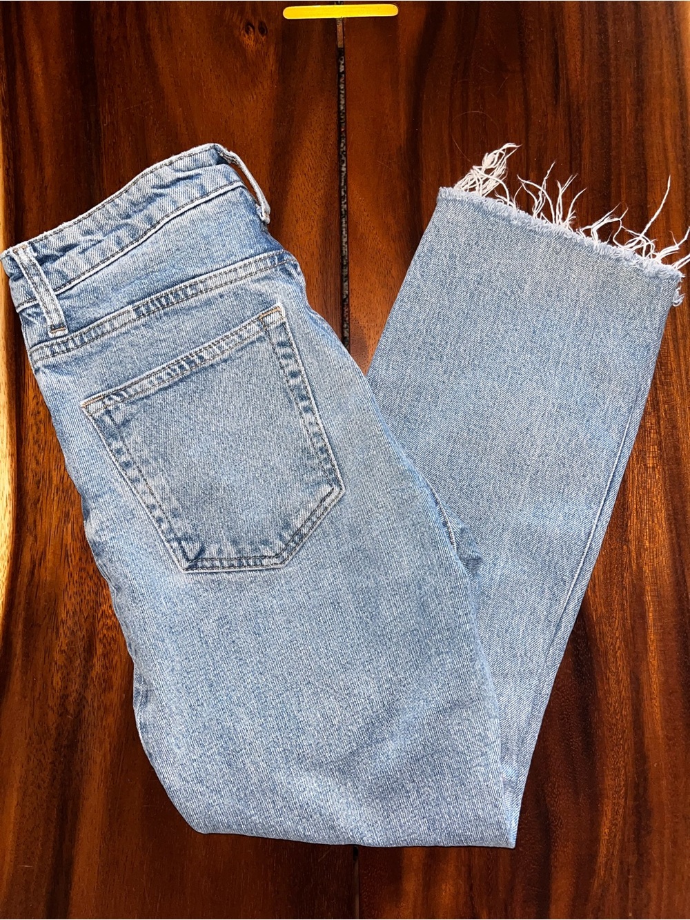 Topshop Light Wash Straight-Leg Jeans with Raw Hem